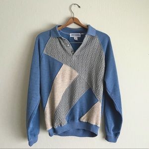 Vintage Blue Patchwork Raglan Sweater